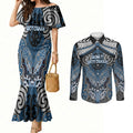Aotearoa Iwi Ngati Mutunga Personalised Couples Matching Mermaid Dress and Long Sleeve Button Shirt Maori Kowhaiwhai Pattern