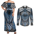 Aotearoa Iwi Ngati Mutunga Personalised Couples Matching Off Shoulder Maxi Dress and Long Sleeve Button Shirt Maori Kowhaiwhai Pattern