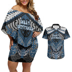 Aotearoa Iwi Ngati Mutunga Personalised Couples Matching Off Shoulder Short Dress and Hawaiian Shirt Maori Kowhaiwhai Pattern