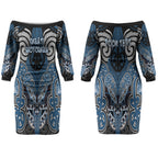 Aotearoa Iwi Ngati Mutunga Personalised Couples Matching Off The Shoulder Long Sleeve Dress and Hawaiian Shirt Maori Kowhaiwhai Pattern