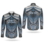 Aotearoa Iwi Ngati Mutunga Personalised Couples Matching Off The Shoulder Long Sleeve Dress and Long Sleeve Button Shirt Maori Kowhaiwhai Pattern