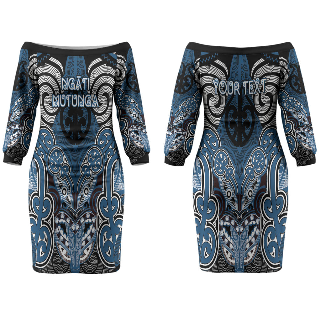 Aotearoa Iwi Ngati Mutunga Personalised Couples Matching Off The Shoulder Long Sleeve Dress and Long Sleeve Button Shirt Maori Kowhaiwhai Pattern