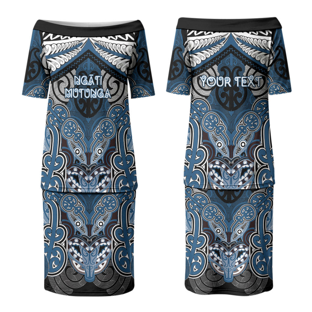 Aotearoa Iwi Ngati Mutunga Personalised Couples Matching Puletasi and Long Sleeve Button Shirt Maori Kowhaiwhai Pattern