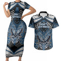 Aotearoa Iwi Ngati Mutunga Personalised Couples Matching Short Sleeve Bodycon Dress and Hawaiian Shirt Maori Kowhaiwhai Pattern
