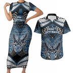 Aotearoa Iwi Ngati Mutunga Personalised Couples Matching Short Sleeve Bodycon Dress and Hawaiian Shirt Maori Kowhaiwhai Pattern