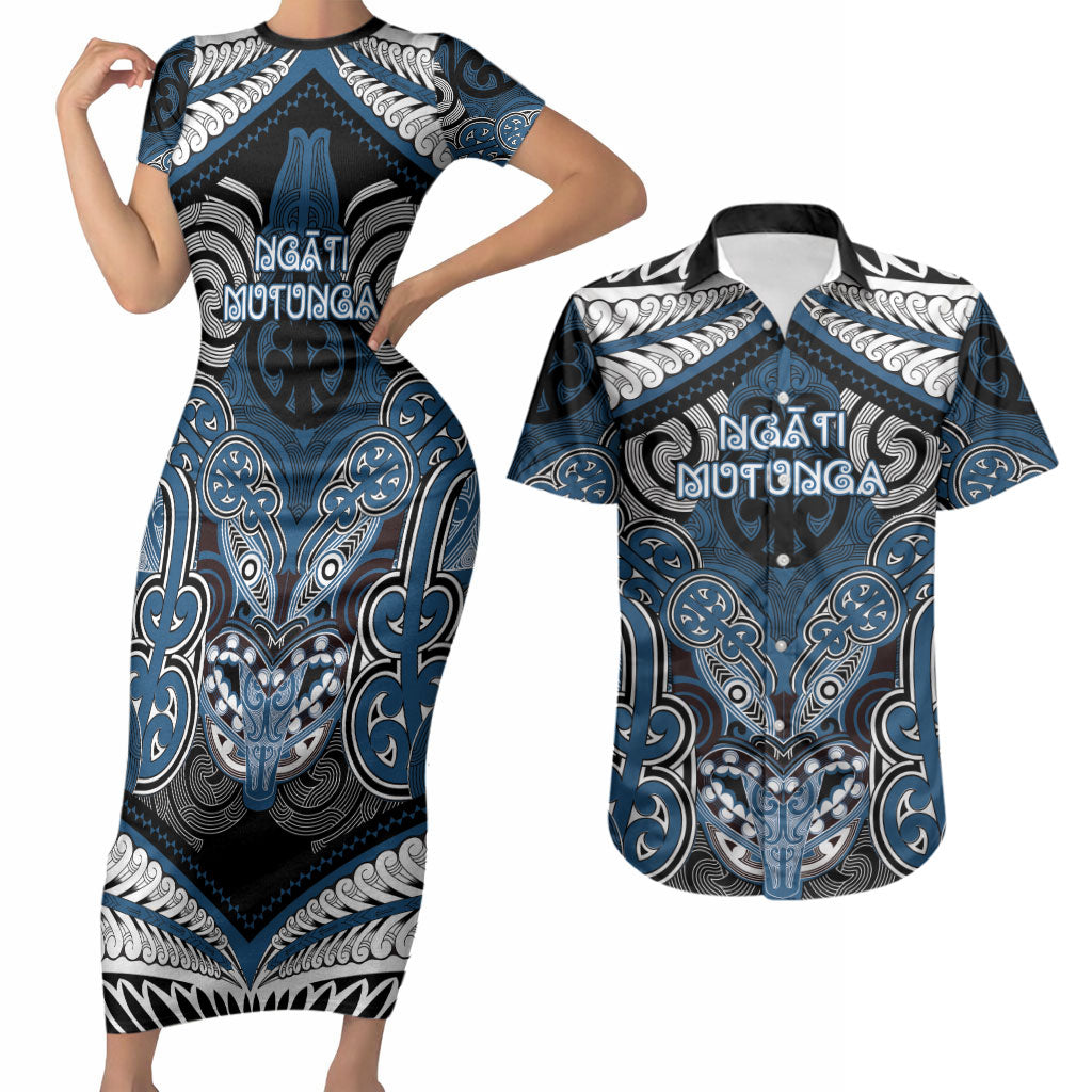 Aotearoa Iwi Ngati Mutunga Personalised Couples Matching Short Sleeve Bodycon Dress and Hawaiian Shirt Maori Kowhaiwhai Pattern