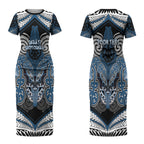 Aotearoa Iwi Ngati Mutunga Personalised Couples Matching Short Sleeve Bodycon Dress and Hawaiian Shirt Maori Kowhaiwhai Pattern