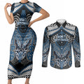 Aotearoa Iwi Ngati Mutunga Personalised Couples Matching Short Sleeve Bodycon Dress and Long Sleeve Button Shirt Maori Kowhaiwhai Pattern