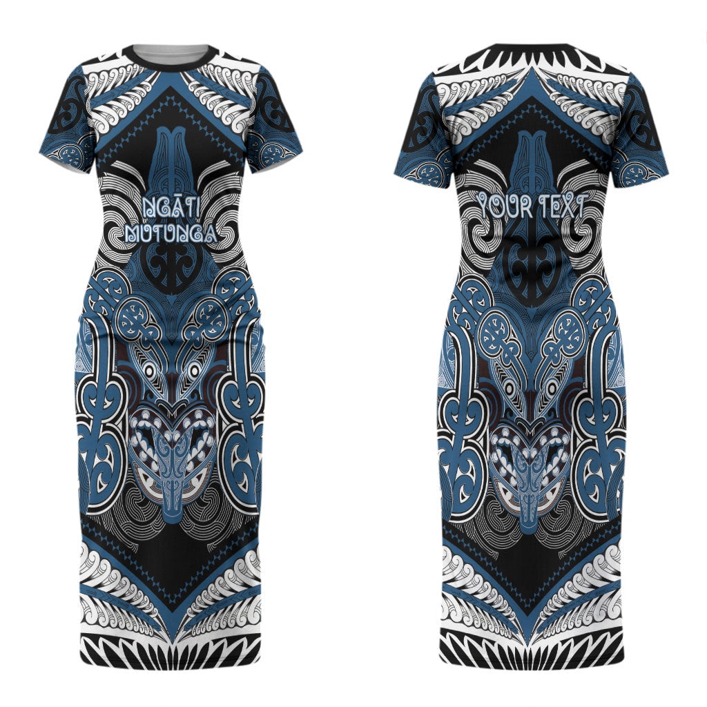 Aotearoa Iwi Ngati Mutunga Personalised Couples Matching Short Sleeve Bodycon Dress and Long Sleeve Button Shirt Maori Kowhaiwhai Pattern