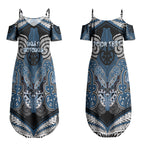 Aotearoa Iwi Ngati Mutunga Personalised Couples Matching Summer Maxi Dress and Long Sleeve Button Shirt Maori Kowhaiwhai Pattern