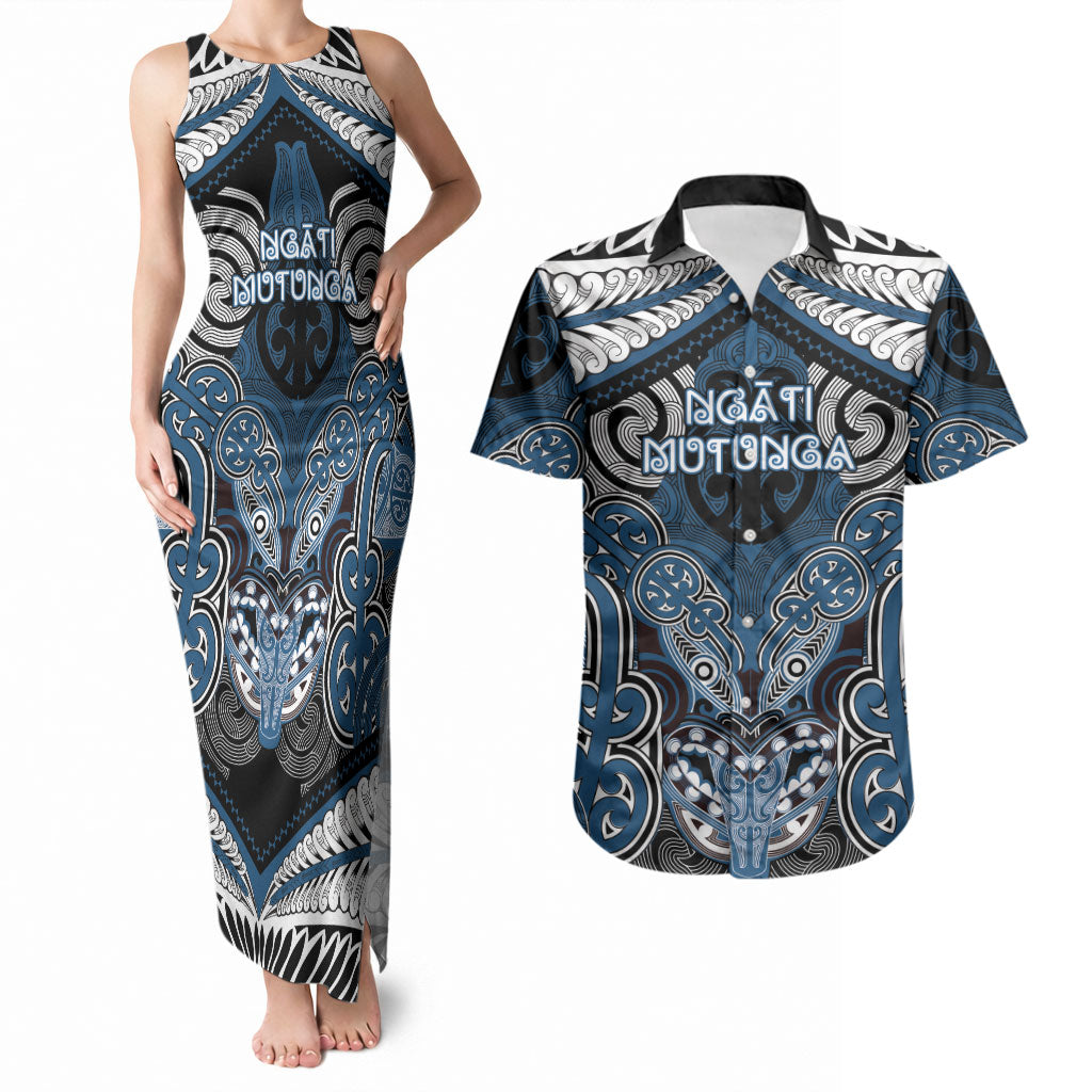 Aotearoa Iwi Ngati Mutunga Personalised Couples Matching Tank Maxi Dress and Hawaiian Shirt Maori Kowhaiwhai Pattern