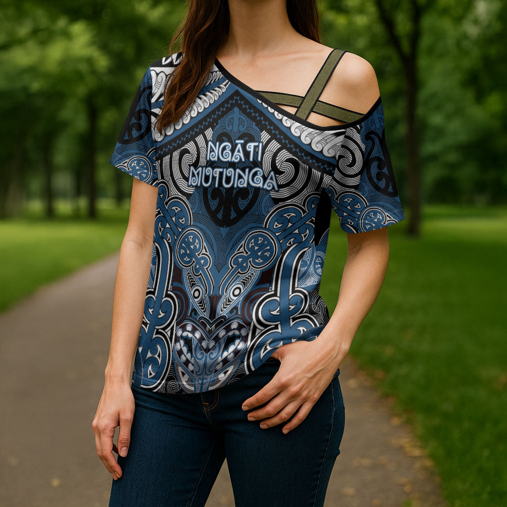 Aotearoa Iwi Ngati Mutunga Personalised Cross Shoulder Shirt Maori Kowhaiwhai Pattern
