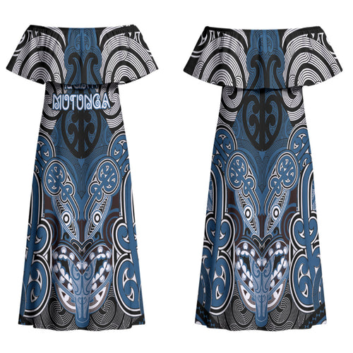 Aotearoa Iwi Ngati Mutunga Personalised Family Matching Off Shoulder Maxi Dress and Hawaiian Shirt Maori Kowhaiwhai Pattern
