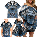 Aotearoa Iwi Ngati Mutunga Personalised Family Matching Off Shoulder Short Dress and Hawaiian Shirt Maori Kowhaiwhai Pattern