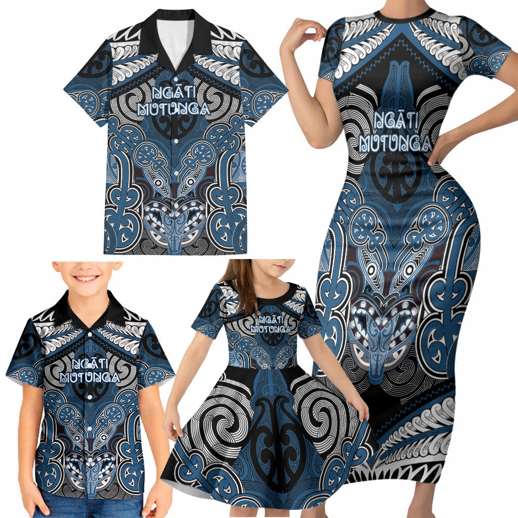 Aotearoa Iwi Ngati Mutunga Personalised Family Matching Short Sleeve Bodycon Dress and Hawaiian Shirt Maori Kowhaiwhai Pattern