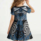Aotearoa Iwi Ngati Mutunga Personalised Kid Short Sleeve Dress Maori Kowhaiwhai Pattern