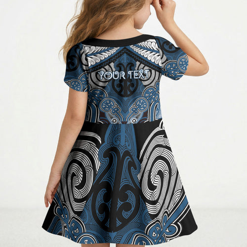 Aotearoa Iwi Ngati Mutunga Personalised Kid Short Sleeve Dress Maori Kowhaiwhai Pattern