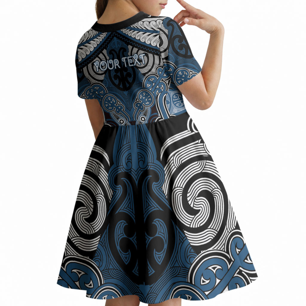 Aotearoa Iwi Ngati Mutunga Personalised Kid Short Sleeve Dress Maori Kowhaiwhai Pattern