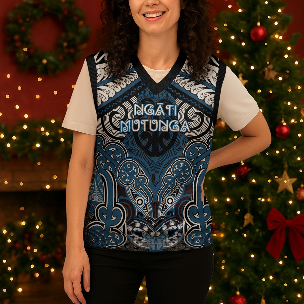 Aotearoa Iwi Ngati Mutunga Personalised Christmas Knitted V-Neck Vest Maori Kowhaiwhai Pattern