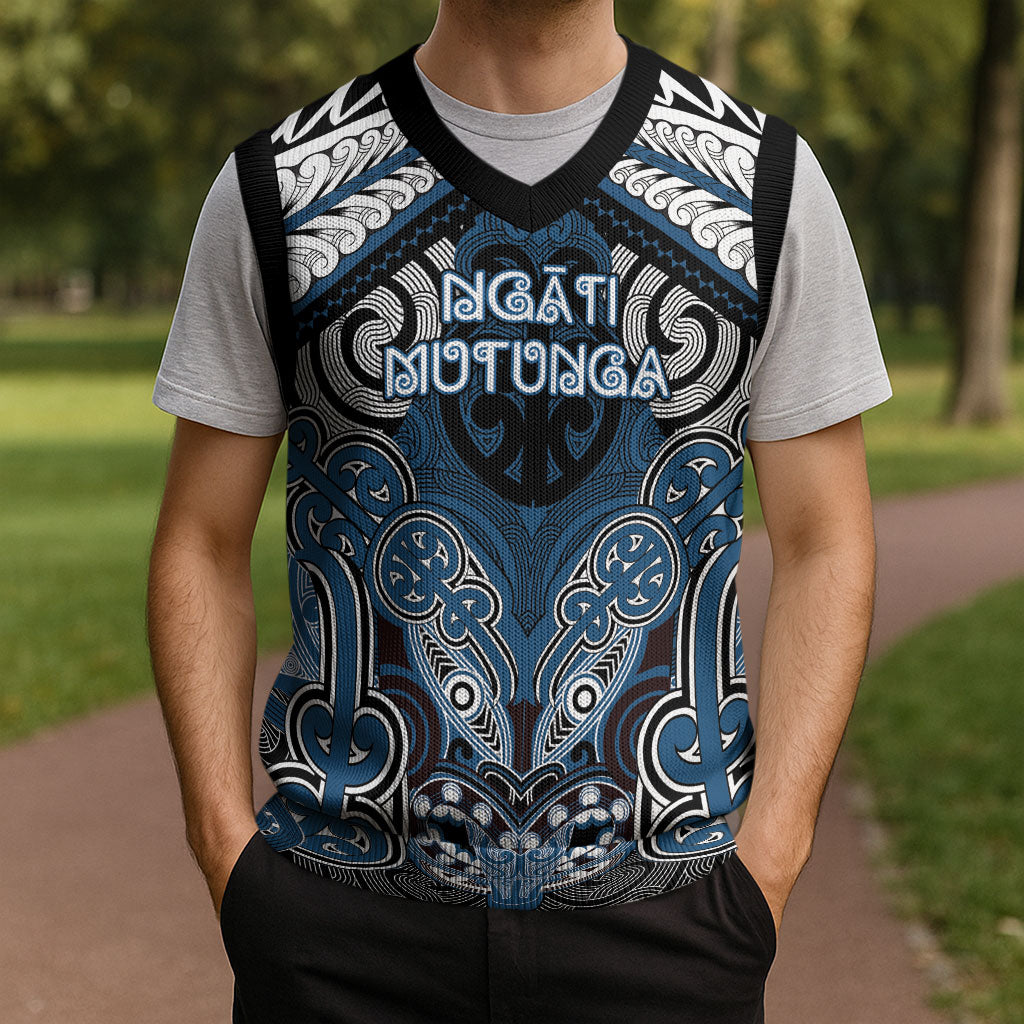 Aotearoa Iwi Ngati Mutunga Personalised Christmas Knitted V-Neck Vest Maori Kowhaiwhai Pattern