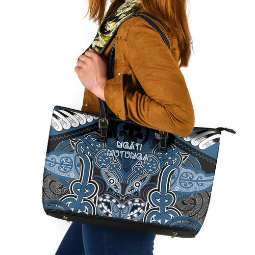 Aotearoa Iwi Ngati Mutunga Leather Tote Bag Maori Kowhaiwhai Pattern