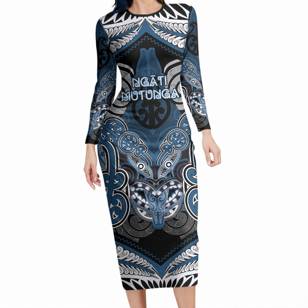 Aotearoa Iwi Ngati Mutunga Personalised Long Sleeve Bodycon Dress Maori Kowhaiwhai Pattern