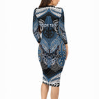 Aotearoa Iwi Ngati Mutunga Personalised Long Sleeve Bodycon Dress Maori Kowhaiwhai Pattern