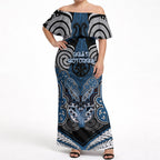 Aotearoa Iwi Ngati Mutunga Personalised Off Shoulder Maxi Dress Maori Kowhaiwhai Pattern