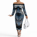 Aotearoa Iwi Ngati Mutunga Personalised Off The Shoulder Long Sleeve Dress Maori Kowhaiwhai Pattern