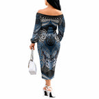 Aotearoa Iwi Ngati Mutunga Personalised Off The Shoulder Long Sleeve Dress Maori Kowhaiwhai Pattern