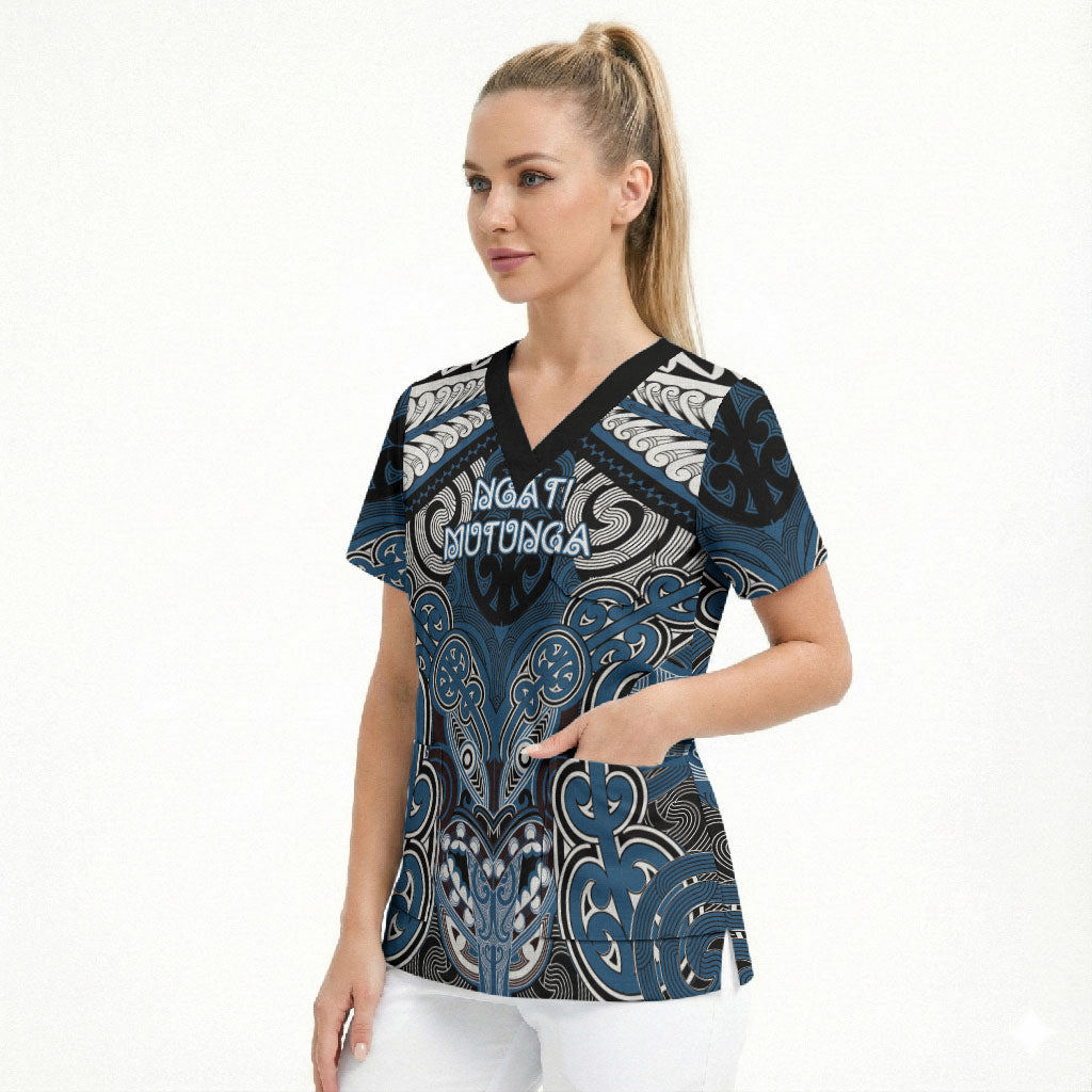 Aotearoa Iwi Ngati Mutunga Personalised Scrub Top Maori Kowhaiwhai Pattern