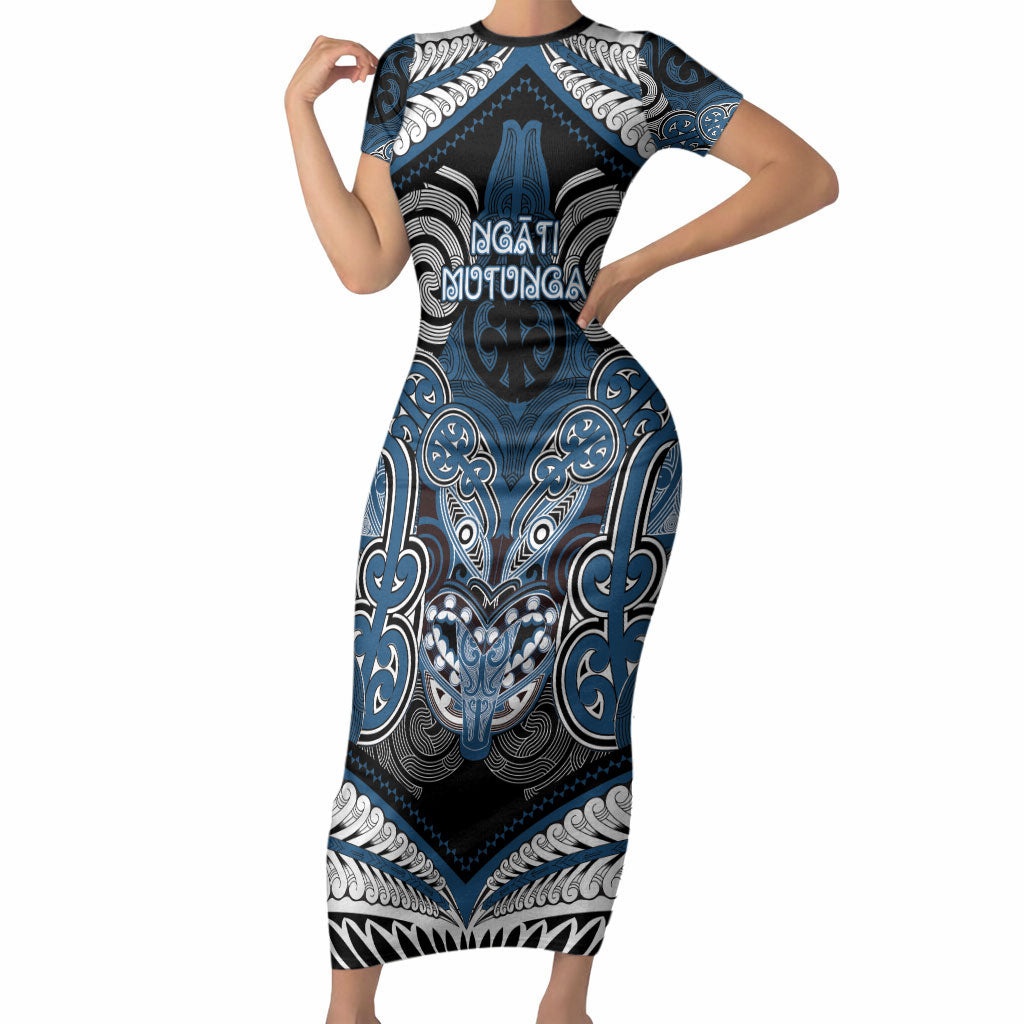 Aotearoa Iwi Ngati Mutunga Personalised Short Sleeve Bodycon Dress Maori Kowhaiwhai Pattern