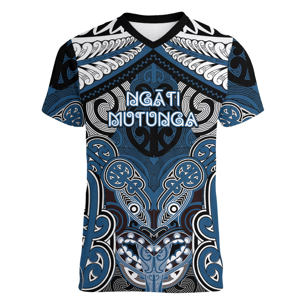 Aotearoa Iwi Ngati Mutunga Personalised Women V-Neck T-Shirt Maori Kowhaiwhai Pattern