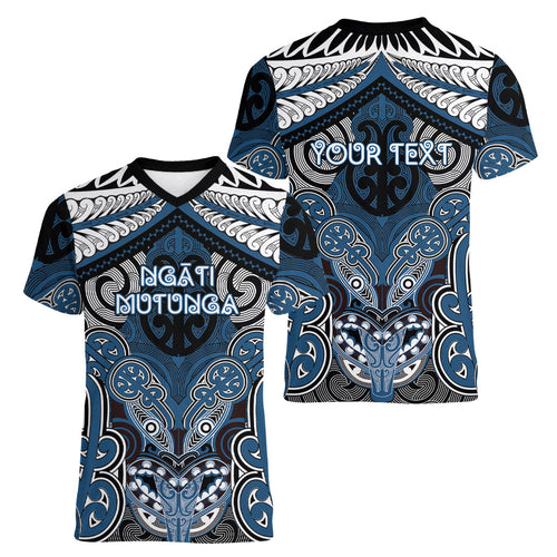 Aotearoa Iwi Ngati Mutunga Personalised Women V-Neck T-Shirt Maori Kowhaiwhai Pattern