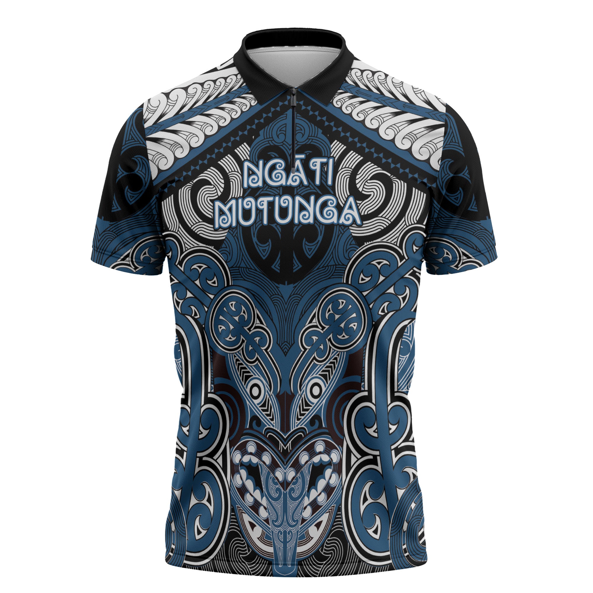 Aotearoa Iwi Ngati Mutunga Personalised Zipper Polo Shirt Maori Kowhaiwhai Pattern