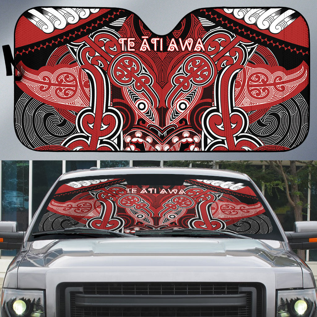 Aotearoa Iwi Te Ati Awa Auto Sun Shade Maori Kowhaiwhai Pattern