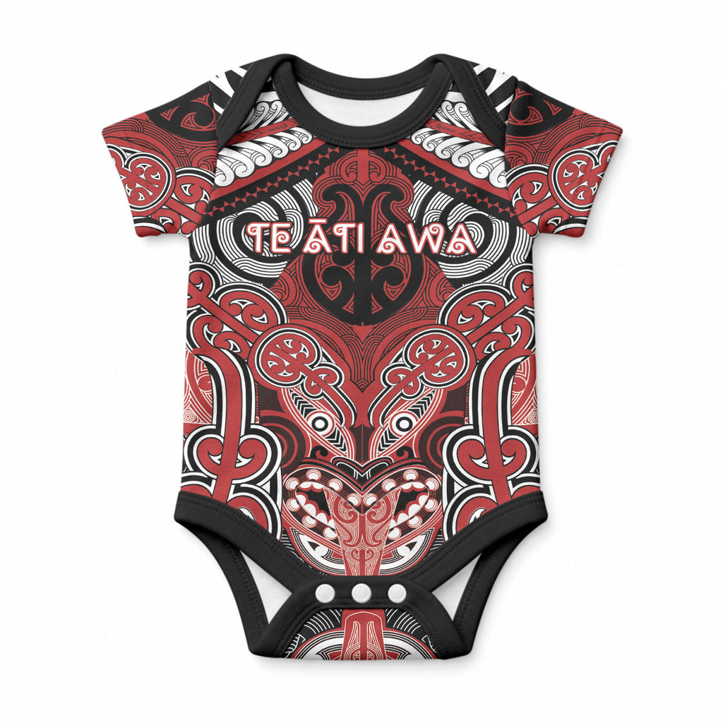 Aotearoa Iwi Te Ati Awa Personalised Baby Onesie Maori Kowhaiwhai Pattern