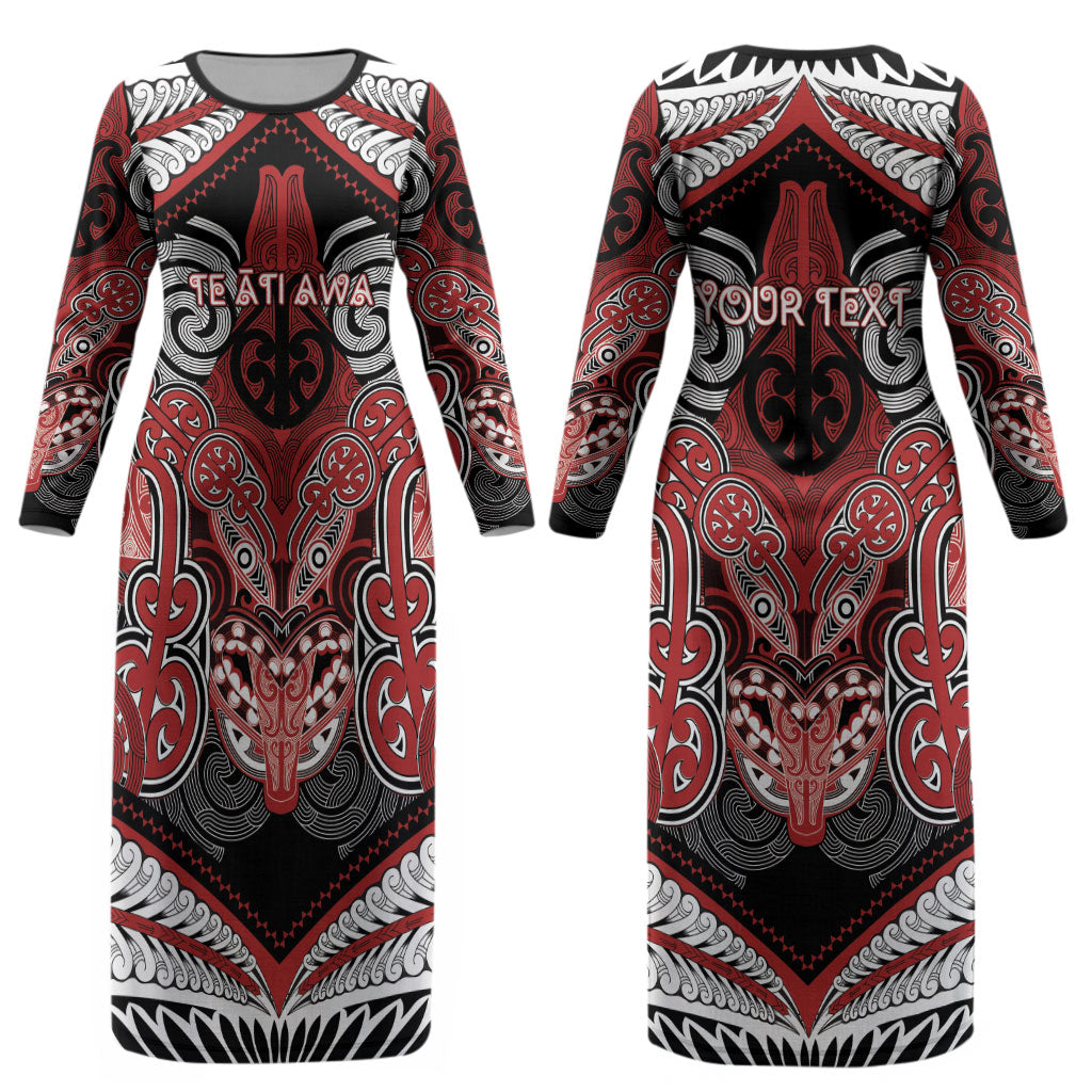 Aotearoa Iwi Te Ati Awa Personalised Couples Matching Long Sleeve Bodycon Dress and Long Sleeve Button Shirt Maori Kowhaiwhai Pattern