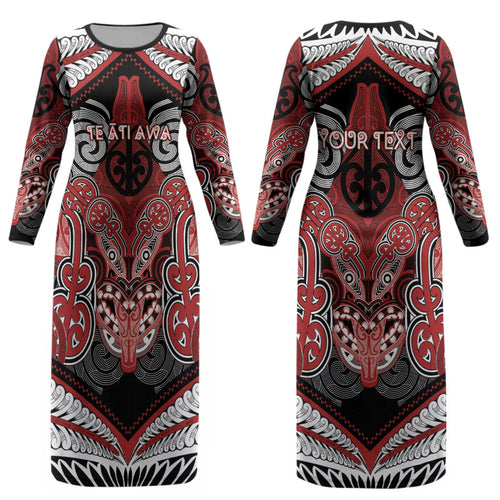 Aotearoa Iwi Te Ati Awa Personalised Couples Matching Long Sleeve Bodycon Dress and Long Sleeve Button Shirt Maori Kowhaiwhai Pattern