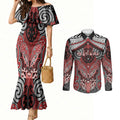 Aotearoa Iwi Te Ati Awa Personalised Couples Matching Mermaid Dress and Long Sleeve Button Shirt Maori Kowhaiwhai Pattern