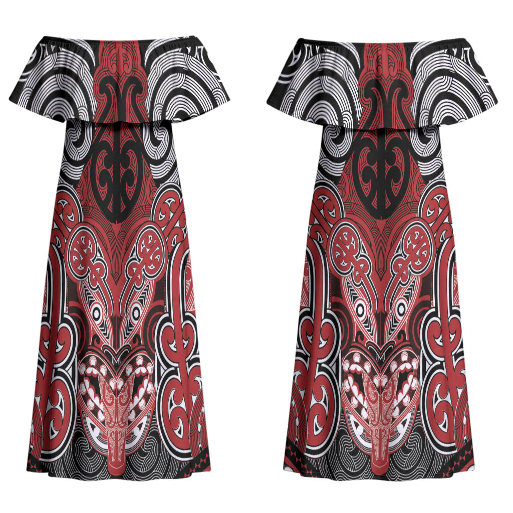 Aotearoa Iwi Te Ati Awa Personalised Couples Matching Off Shoulder Maxi Dress and Hawaiian Shirt Maori Kowhaiwhai Pattern