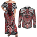 Aotearoa Iwi Te Ati Awa Personalised Couples Matching Off Shoulder Maxi Dress and Long Sleeve Button Shirt Maori Kowhaiwhai Pattern