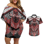 Aotearoa Iwi Te Ati Awa Personalised Couples Matching Off Shoulder Short Dress and Hawaiian Shirt Maori Kowhaiwhai Pattern