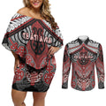 Aotearoa Iwi Te Ati Awa Personalised Couples Matching Off Shoulder Short Dress and Long Sleeve Button Shirt Maori Kowhaiwhai Pattern