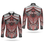 Aotearoa Iwi Te Ati Awa Personalised Couples Matching Off The Shoulder Long Sleeve Dress and Long Sleeve Button Shirt Maori Kowhaiwhai Pattern