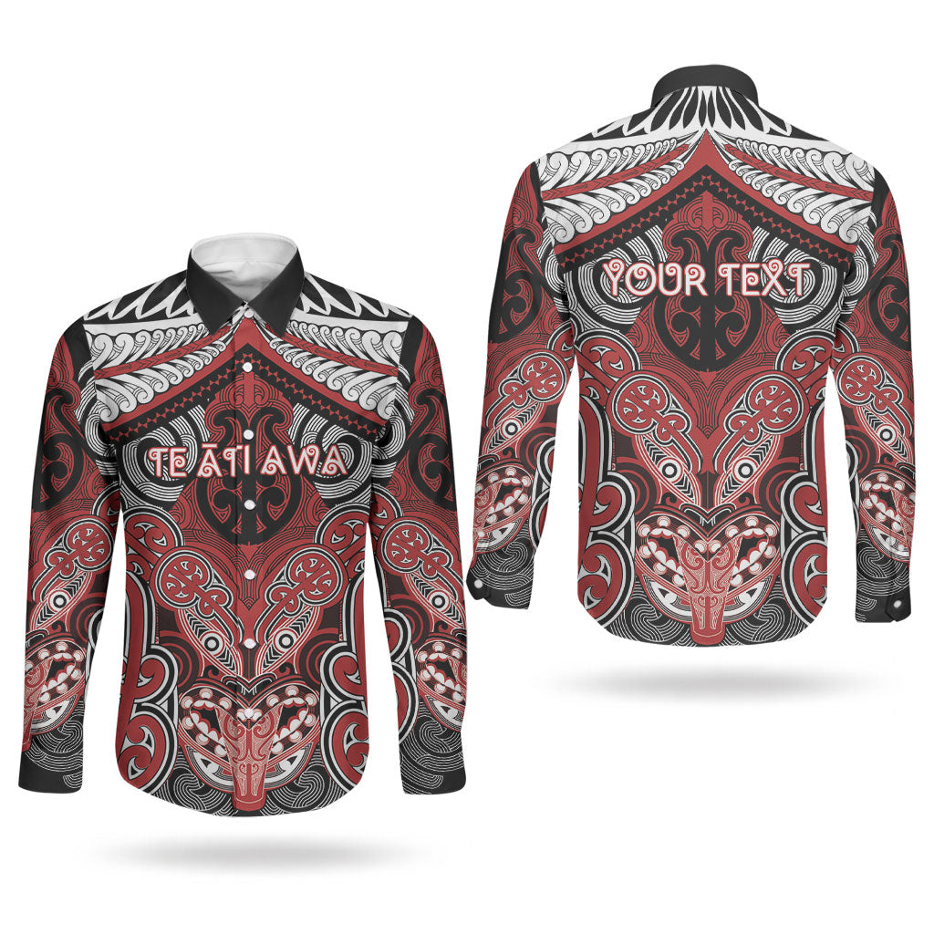 Aotearoa Iwi Te Ati Awa Personalised Couples Matching Off The Shoulder Long Sleeve Dress and Long Sleeve Button Shirt Maori Kowhaiwhai Pattern