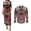 Aotearoa Iwi Te Ati Awa Personalised Couples Matching Puletasi and Long Sleeve Button Shirt Maori Kowhaiwhai Pattern