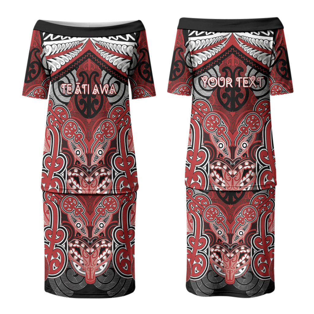 Aotearoa Iwi Te Ati Awa Personalised Couples Matching Puletasi and Long Sleeve Button Shirt Maori Kowhaiwhai Pattern