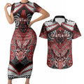 Aotearoa Iwi Te Ati Awa Personalised Couples Matching Short Sleeve Bodycon Dress and Hawaiian Shirt Maori Kowhaiwhai Pattern