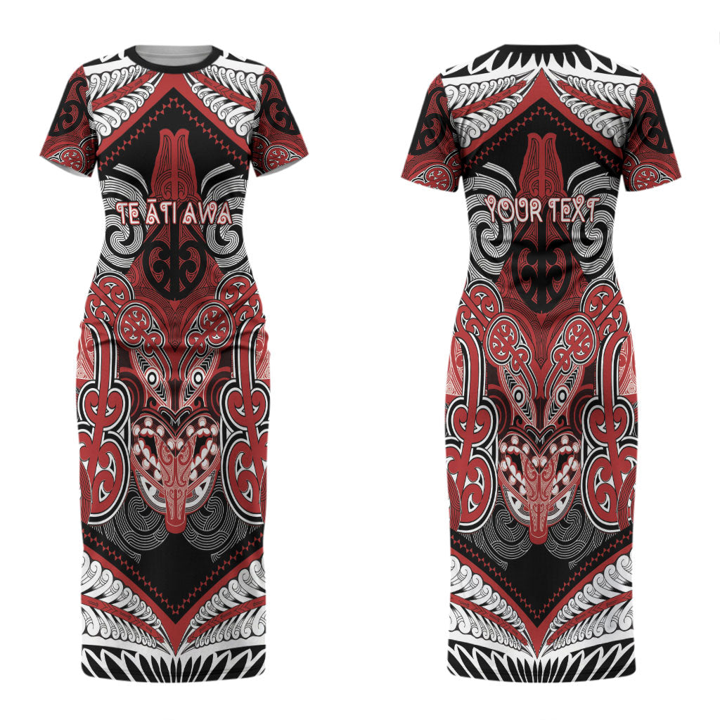 Aotearoa Iwi Te Ati Awa Personalised Couples Matching Short Sleeve Bodycon Dress and Long Sleeve Button Shirt Maori Kowhaiwhai Pattern